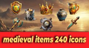 240 Medieval Item Icons 2D Game Assets download