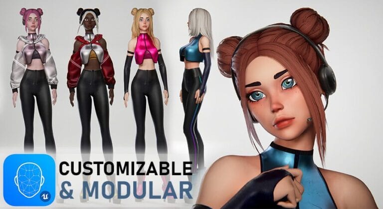 Streamer girl. Sci-fi stylized toon webcam performer download