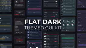 Flat Dark GUI / UI Kit – 5 color themes! + widgets, psd sources, icons, 4k download