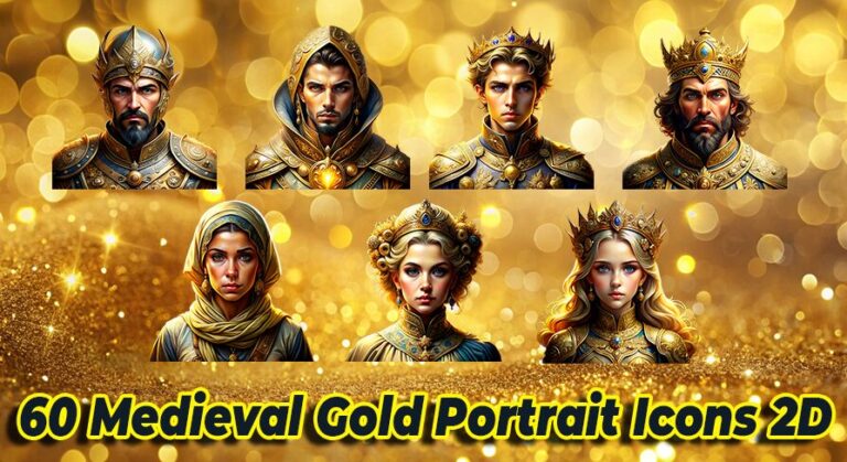 60 Medieval Gold Portrait Icons 2D Male  Female Characters for Fantasy & Realism download