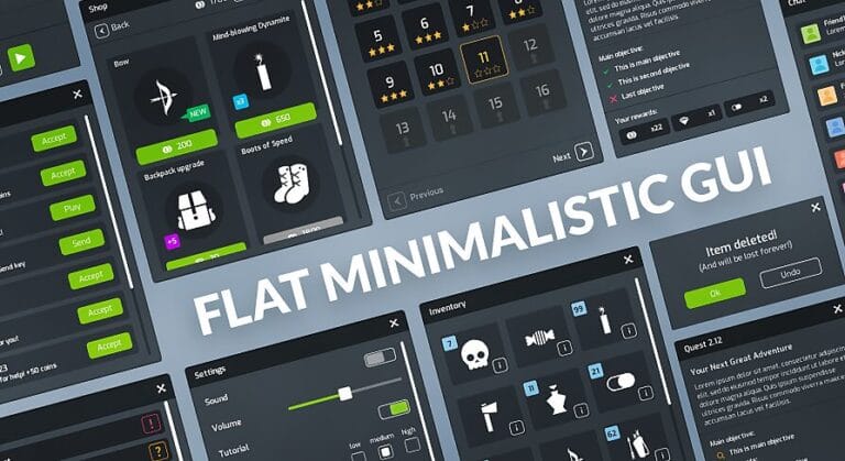 Flat Minimalist GUI / UI full kit + widgets + icons + PSD sources download