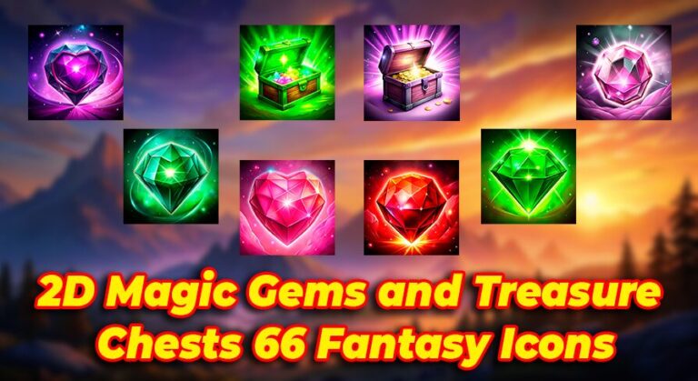2D Magic Gems and Treasure Chests 66 Fantasy Icons in Different Colors download