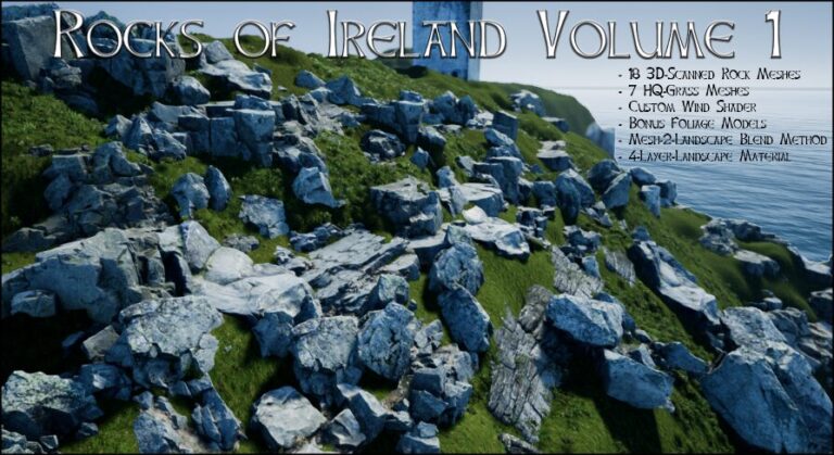 Rocks of Ireland – 3D Scanned, + Grass, Landscape Mat download