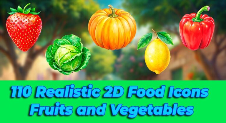110 Realistic 2D Food Icons Fruits and Vegetables for Games download