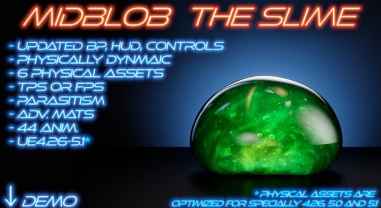 MidBlob the Slime, physical and soft body slime creature with blueprint and mat download