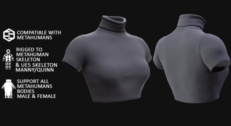 3D TShirt Model For Metahuman 31 – Male/Female MH & UE5 Skeletons – Rigged download