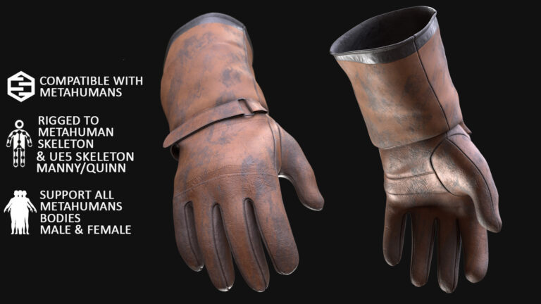 3D Working Gloves  Model For Metahumans 146 & UE5 Skeletons – Rigged download