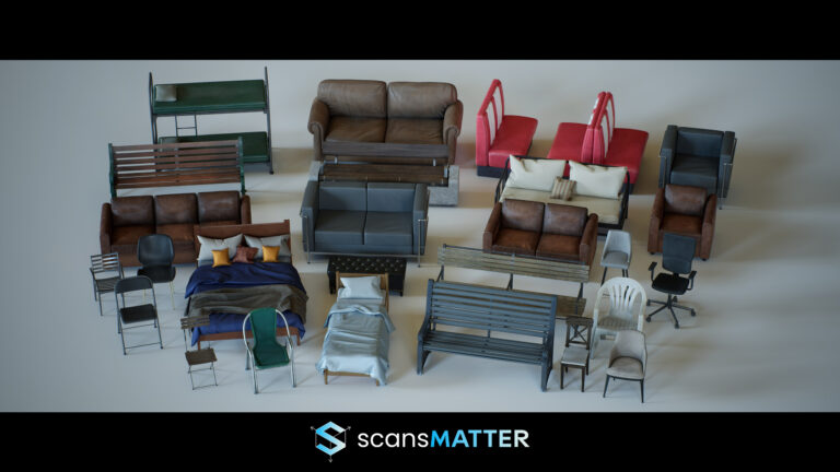 Seating & Beds Kit – Game-Ready, Seating & Bedding 3D Assets download