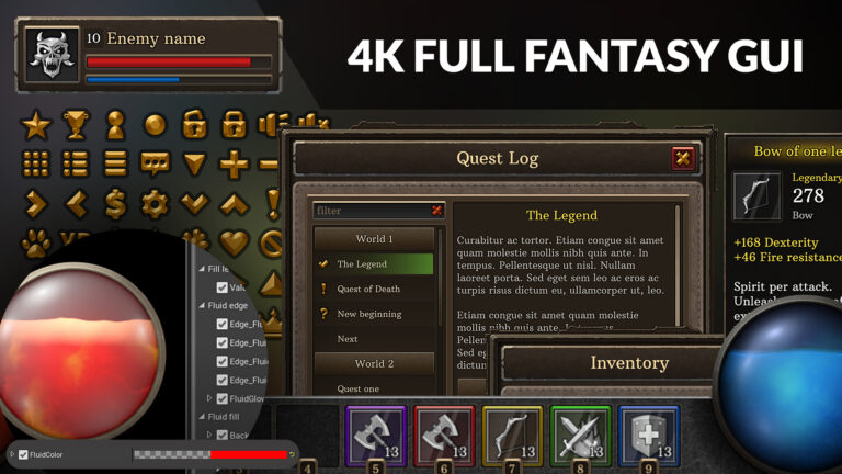 4k Full Fantasy GUI / UI + 524 png + 186 widget blueprints download