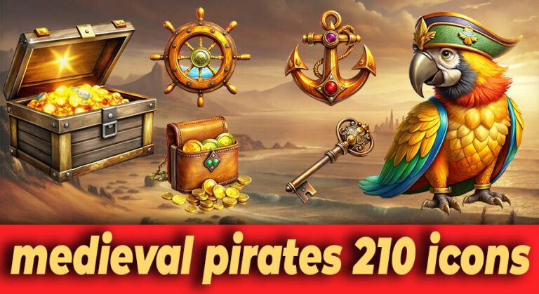 210 Medieval Item Icons Pirates 2D Game Assets download
