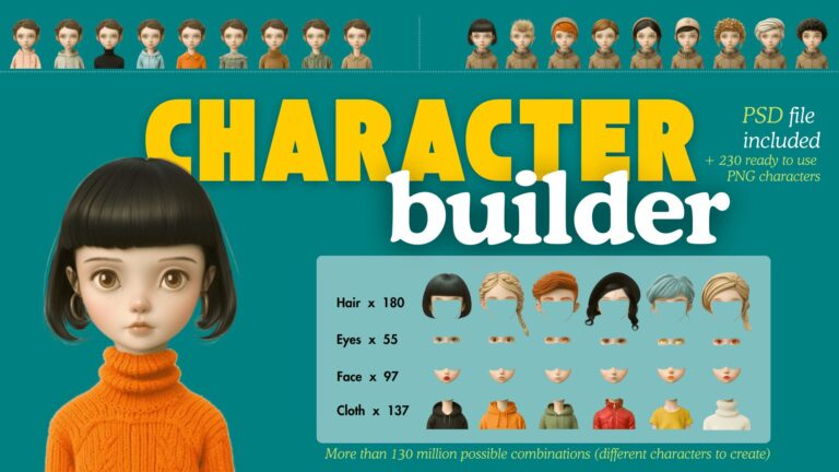 2D Character Creator Pack + 230 Pre-made 2D Characters + PSD download