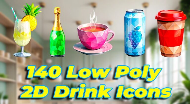 140 Low Poly 2D Drink Icons  Hot and Cold Beverages for Games download