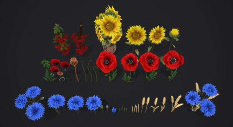 Stylized Handpainted Wildflowers Pack: Low-poly 3D Model download